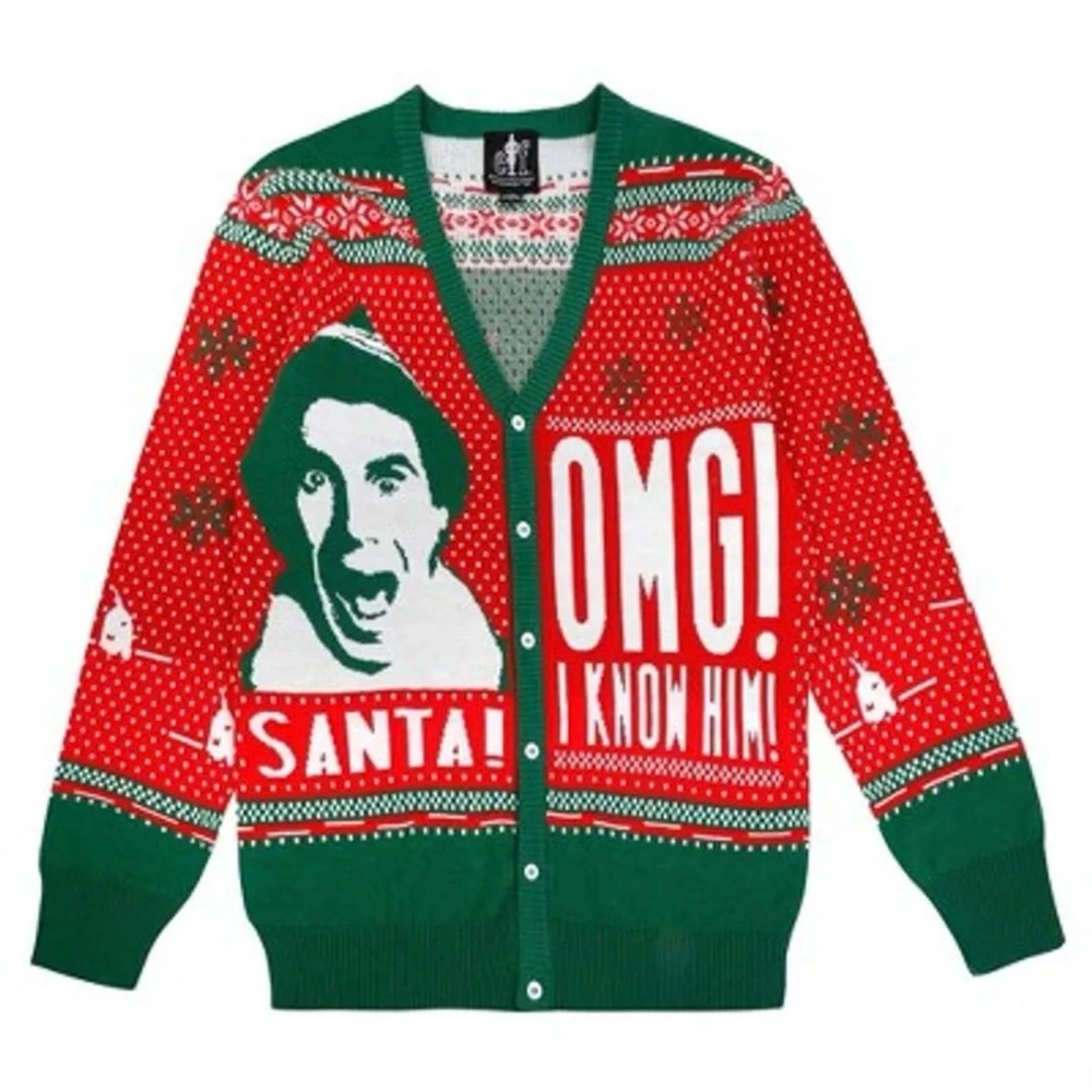 ELF Button Up Cardigan Funny Christmas Sweater M
